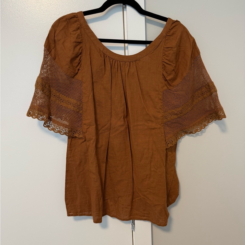 Old Navy Brown Women's Blouse with Lace Sleeves